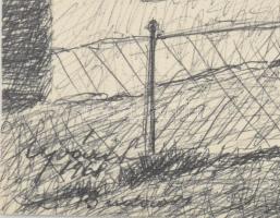 Ujváry Lajos (1925-2006): Budaörsi részlet, 1968. Golyóstoll, papír, jelezve balra lent. 23x20 cm