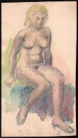 Ujváry Lajos (1925-2006): Női akt, 1960. Akvarell, ceruza, papír, jelzett. 30,5x17 cm