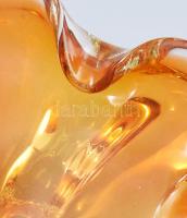 Cseh kristály üveg kínáló tál, Formába fújt, jelzett, hibátlan. d: 20 cm