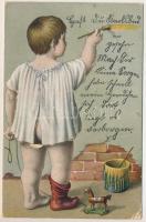 1911 Karlovy Vary, Karlsbad; leporellocard with 10 pictures. Little boy is painting, toy. WSSB litho (EK)