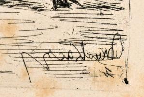 Munkácsy Mihály (1844-1900): Konyhában c. egyetlen rézkarcával, papír, jelzett a karcon, foxing folt...