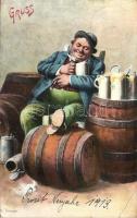 HB sör reklám, humoros lap, részeg férfi, Hofbräu München, drunk man humour, beer