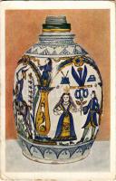 Budapest IX. Iparművészeti Múzeum, Palack szabócéhjelvénnyel. Habán fajansz, XVII. sz. Országos Magyar Diáknyomorenyhítő Akció (EB)