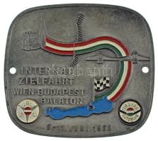 Ausztria 1962. "Nemzetközi Bécs-Budapest-Balaton Túra, 1962. június 9-11." zománcfestett fém autójelvény (65x72mm) T:AU hátlapon ragasztónyom /  Austria 1962. "International Vienna-Budapest-Balaton Tour, 9-11. June 1962" painted metal car badge (65x72mm) C:AU gluemark on the back