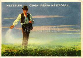 Meztelen csiga irtása mészporral / Hungarian agricultural propaganda, slug extermination with lime powder