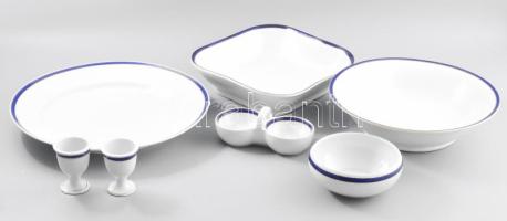 Zsolnay kékcsíkos peremű 38 darabos szervírozókészlet összeállítás. Jelzett, hiányokkal, közte sérül...