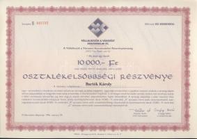 1996. "Vállalkozók a Városért Kereskedelmi Rt." részvénye 10.000Ft-ról (6x) kétszer egymás...