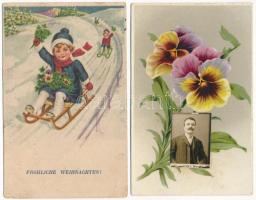 20 db RÉGI főleg virágos üdvözlő motívum képeslap vegyes minőségben / 20 pre-1945 mostly flower gree...