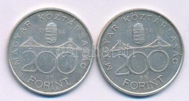 1994. 200Ft "Deák" Ag (2x) T:AU,XF patina Adamo F13.1