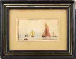 Elsa Plach (1863 bis 1953): Vitorlások, 1896. Akvarell, papír. jelezve jobbra lent. Üvegezett fakere...