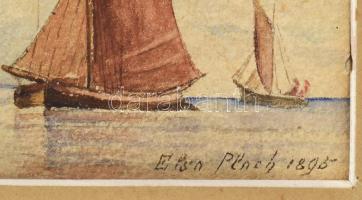 Elsa Plach (1863 bis 1953): Vitorlások, 1896. Akvarell, papír. jelezve jobbra lent. Üvegezett fakere...