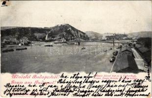 1899 (Vorläufer) Budapest, Ferenc József híd, Gellért tér és Gellérthegy teljesen beépítetlen (kopott sarkak / worn corners)