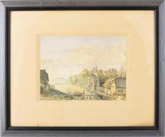 Olvashatatlan jelzéssel, XIX. sz. vége/XX. sz. eleje, feltehetően osztrák v. német festő: Ló az utcá...