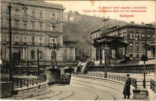 1908 Budapest I. A villamos vasút alagútja a Lánchídnál. A két látható épület a második világháborúban elpusztult (fl)