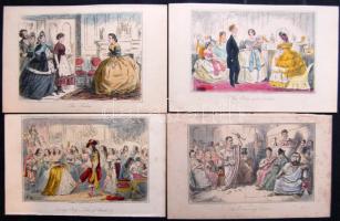 John Leech (1817-1864): 9 db színezett rézkarc humoros és történelmi jelenetekkel / 9 colored etchings