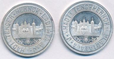 Olaszország 1906. "Milánói Nemzetközi Kiállítás / A.J. Mladiata - hadi tenger mérnök" Al emlékérem (2x) melynek egyik oldala a helyszínen személyre szabható volt. A két érem egyikén a vezetéknevet "M" betű nélkül, hibásan készítették el! Szign.: Stefano Johnson (32mm) T:XF karc, lapka hiba Italy 1906. "Milan International Exhibition / A.J. Ladiata - hadi tenger mérnök" Al commemorative medallion (2x) with one side of which could have been customized on the exhibition. Sign.: Stefano Johnson (32mm) C:XF scratch, planchet error