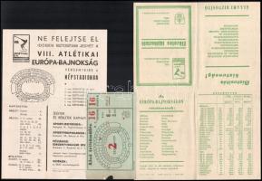 1966 Bp., VIII. Atlétikai Európa-bajnokság, 2 db reklámlap / prospektus + 1 db belépőjegy