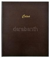 Berakó album 9db műanyag berakólappal, nagyobb méretű érmék számára, összesen 104db férőhellyel, használt de jó állapotban