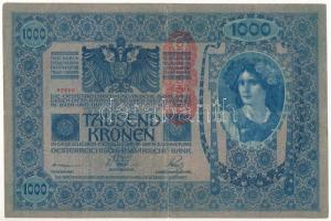 Ausztria 1919. (1902.) 1000K mindkét oldal német, piros &quot;DEUTSCHÖSTERREICH&quot; függőleges felülbélyegzéssel T:F Austria 1902. 1000 Kronen both sides German, with red &quot;DEUTSCHÖSTERREICH&quot; vertical overprint C:F  Krause P#59