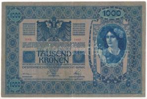 Ausztria 1919. (1902.) 1000K mindkét oldal német, piros "DEUTSCHÖSTERREICH" függőleges fel...