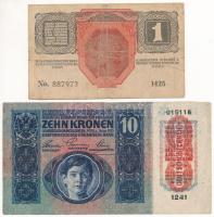 1915. 10K piros "DEUTSCHÖSTERREICH" felülbélyegzéssel + 1916. 1K T:VG