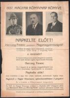 1937 Magyar könyvnap könyve - Herczeg Ferenc: Napkelte előtt! Ismertető prospektus, sérült, 2 sztl. lev.