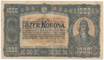 1923. 1000K "B49 826301" nyomdahely jelölés nélkül T:F,VG Adamo K37