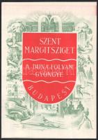 cca 1930 Szent Margitsziget, a Duna folyam gyöngye. Gyógy- és üdülőhely a magyar főváros szívében. Magyar és német nyelvű, térképpel illusztrált tájékoztató prospektus, Gönczi-Gebhardt Tibor (1902-1994) grafikájával. Bp., Klösz Gy. és Fia-ny., jó állapotban, kihajtva: 34x24 cm