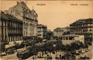 Budapest VIII. Kálvin (Calvin) tér, 35-ös és 7-es villamosok, Takarékpénztár, az egykori Báthory Kávéház (Stern József áruház is üzemelt benne) a Kecskeméti utca és Múzeum körút sarkán, Neuman László üzlete, Gyógyszertár