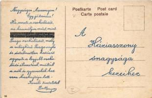 Budapest V. Tőzsde Börze, automobil. Hátoldalon Purgo csokoládé reklám Dr. Bayertől