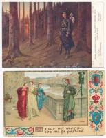 38 db RÉGI festmény művészeti motívum képeslap vegyes minőségben, közte litho is / 38 pre-1945 art motive postcards in mixed quality, some litho