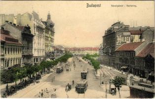 1909 Budapest V. Károly körút, villamosok, Haldek szőnyegház, Auerbach Mór üzlete. Photobrom No. 48.