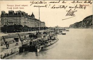 Budapest V. Ferenc József rakpart (ma Belgrád rakpart), uszályok (fl)