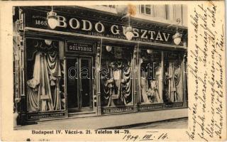 1909 Budapest V. Bodó Gusztáv (utódai Mihálkovics és Szemere) Női divatkelmék üzlete az arany golyóhoz. Hátoldalon reklám. Váci utca 21.