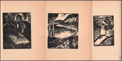 M. Makkai Piroska (1910-1998): 3 db jelzés nélküli fametszet, 11x7 cm és 13x11 cm közötti méretben