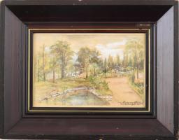 Ledniczky Zoltán (-): Margitsziget, 1955. Akvarell, papír, jelzett. Üvegezett fakeretben. 15x22,5 cm