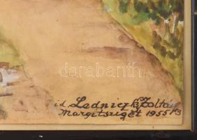 Ledniczky Zoltán (-): Margitsziget, 1955. Akvarell, papír, jelzett. Üvegezett fakeretben. 15x22,5 cm