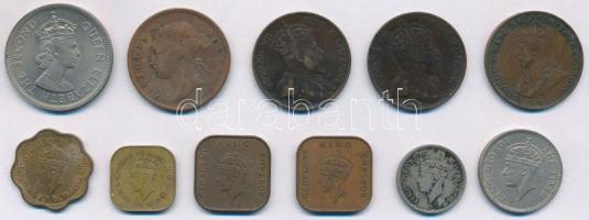 11db-os vegyes brit gyarmati érmetétel, közte Hongkong, Ceylon, Malaya T:XF-F 11pcs mixed British colonial coins, within Hong Kong, Ceylon, Malaya C:XF-F