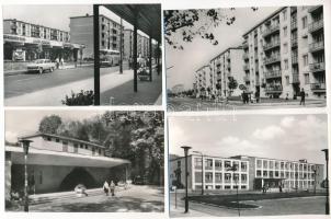 Tatabánya - 8 db modern Képzőművészeti Alap képeslap (Felszabadulás tér, strandfürdő, autó, Komáromi...