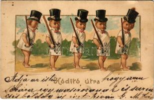 1901 Hódító útra / Children art postcard, litho (EB)