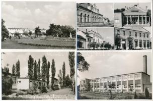 Berettyóújfalu - 4 db modern Képzőművészeti Alap képeslap (Gyermekváros parkja, általános iskola, filmszínház, mozi, Bihar szálloda, fiú kollégium)