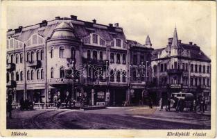 1934 Miskolc, Királyhidi részlet, Dr. Vajda fogorvos, Pataky Rudolf üzlete, autó (ragasztónyom / gluemark)