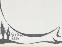 Gál Vera (-): Anya és gyermeke, 1994.Tus, papír, jelzett, üvegezett fakeretben, 13×21,5 cm