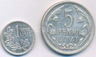 Litvánia 1925. 1L Ag + 5L Ag T:XF,VF 
Lithuania 1925. 1 Litas Ag + 5 Litai Ag C:XF,VF
Krause KM#76...