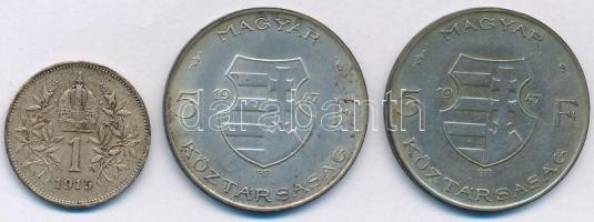 Vegyes: 1947. 5Ft "Kossuth" Ag (2x) + Ausztria 1915. 1K Ag "Ferenc József" T:AU-...