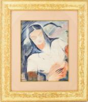 Emőd Aurél (1897-1958): Alvó lány. Akvarell, papír. Jeletzve balra lent. 42x33,5 cm. Dekoratív, üveg...