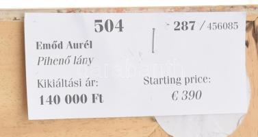 Emőd Aurél (1897-1958): Alvó lány. Akvarell, papír. Jeletzve balra lent. 42x33,5 cm. Dekoratív, üveg...