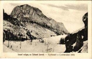 Gyilkos-tó, Ghilcos, Lacul Rosu; Lacul ucigas cu Tohard / Gyilkostó a Cohárddal / frozen lake in winter, mountain + "1940 Székelyudvarhely visszatért" So. Stpl.