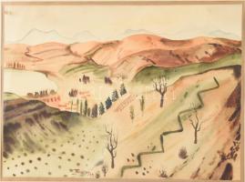 Freytag Zoltán (1901-1983): Tihanyi belső tó, 1939. Akvarell, papír. Jelzett. 29x43 cm. Dekoratív, üvegezett fakeretben. / watercolour on paper, signed, framed.