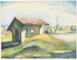 Basilides Sándor (1901-1980): Tanyarészlet, 1927. Akvarell, papír. Jelezve jobbra lent. Üvegezett fa...